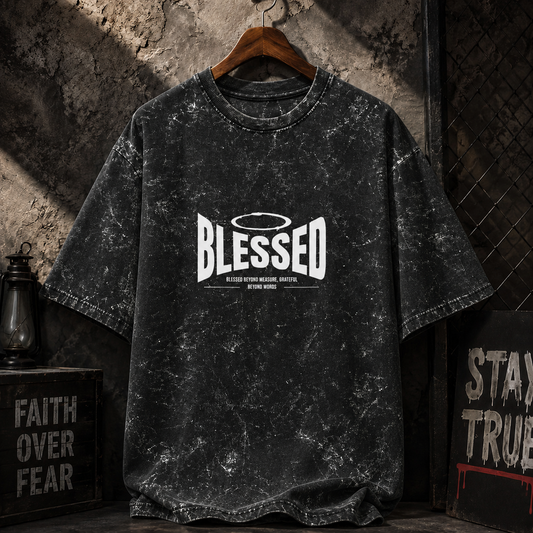 BLESSED Printed Unisex Acid Washed Oversized Tee