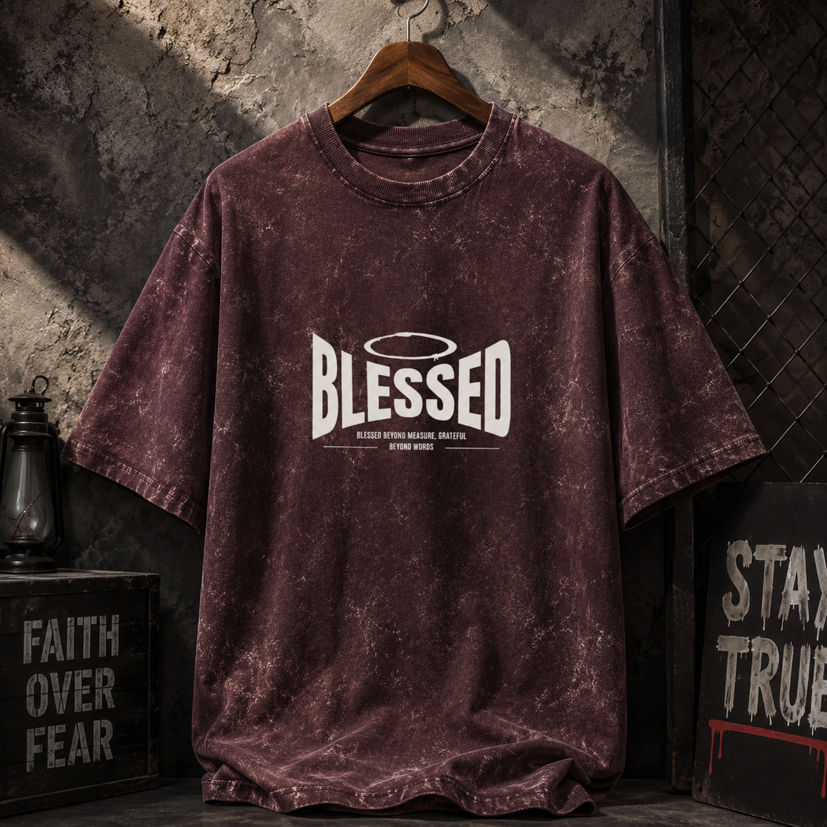 BLESSED Printed Unisex Acid Washed Oversized Tee