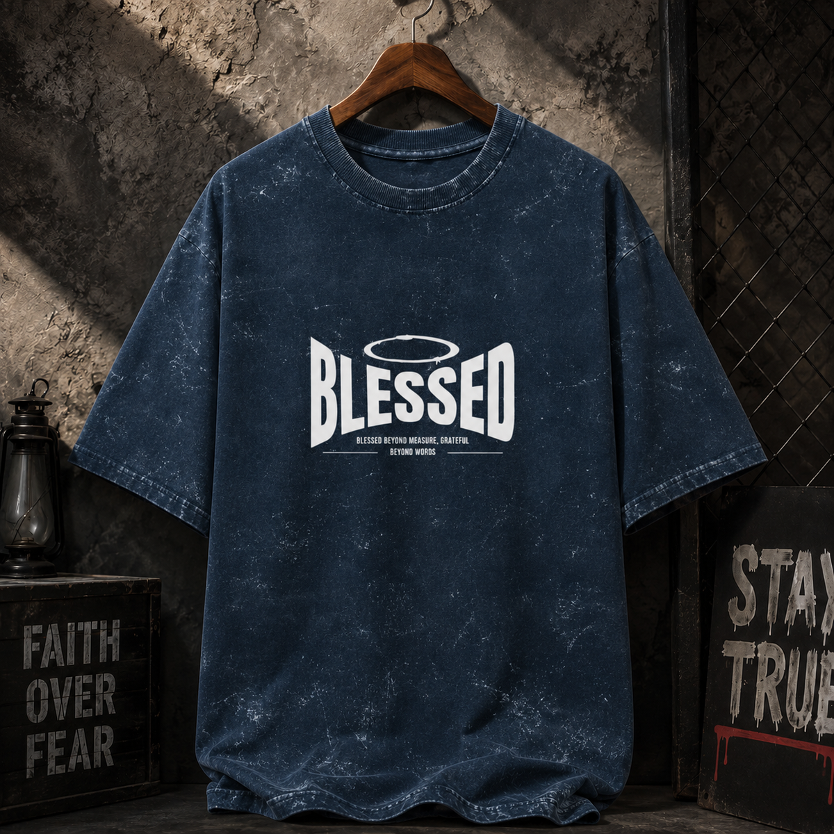 BLESSED Printed Unisex Acid Washed Oversized Tee