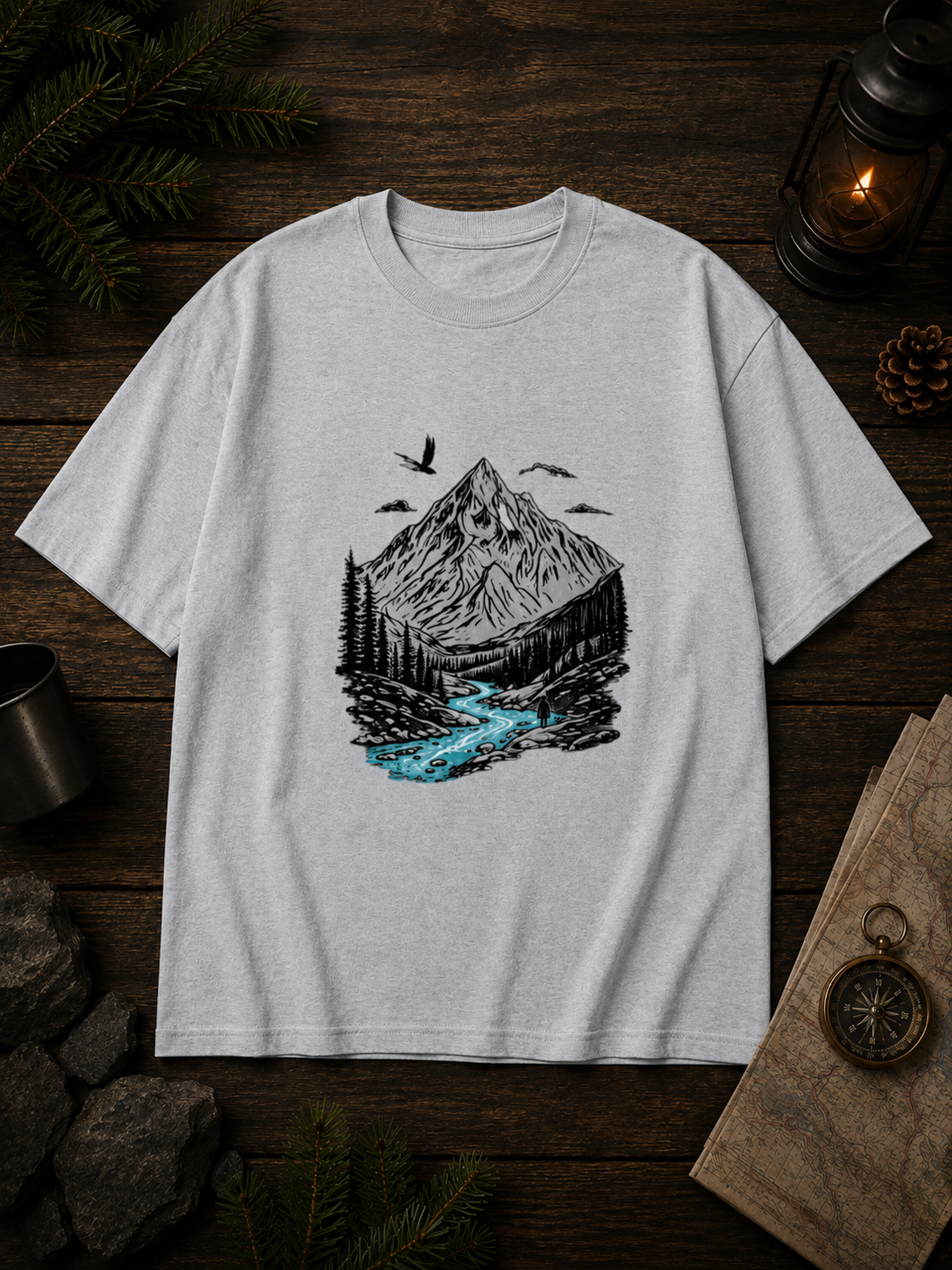 Mountain Printed Unisex Oversized Classic T-Shirt