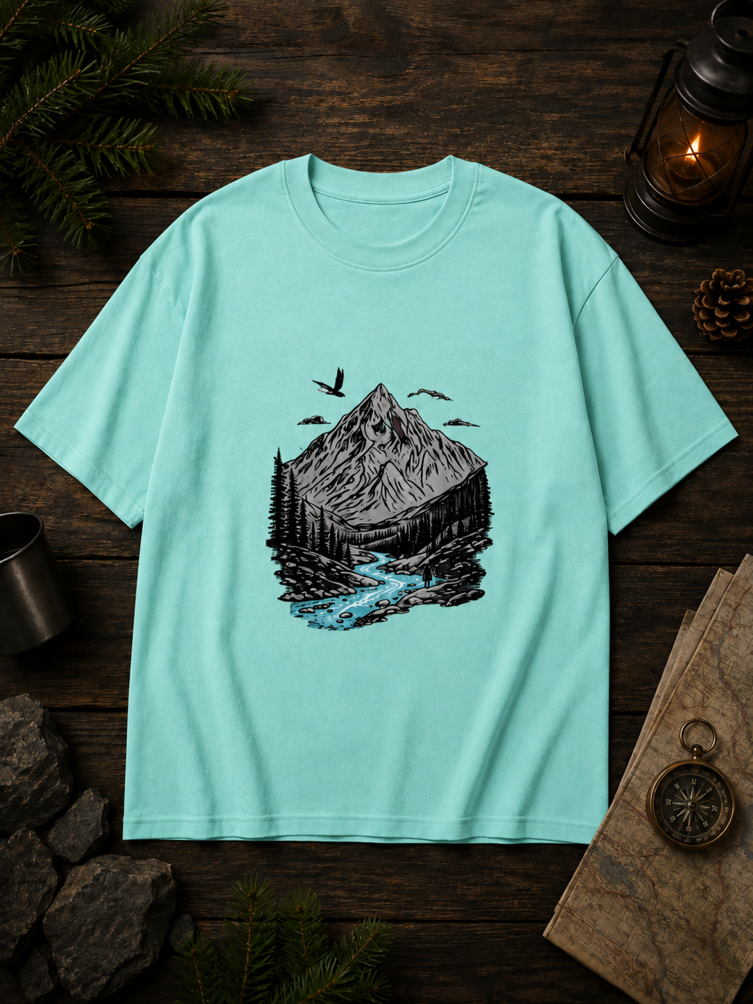 Mountain Printed Unisex Oversized Classic T-Shirt