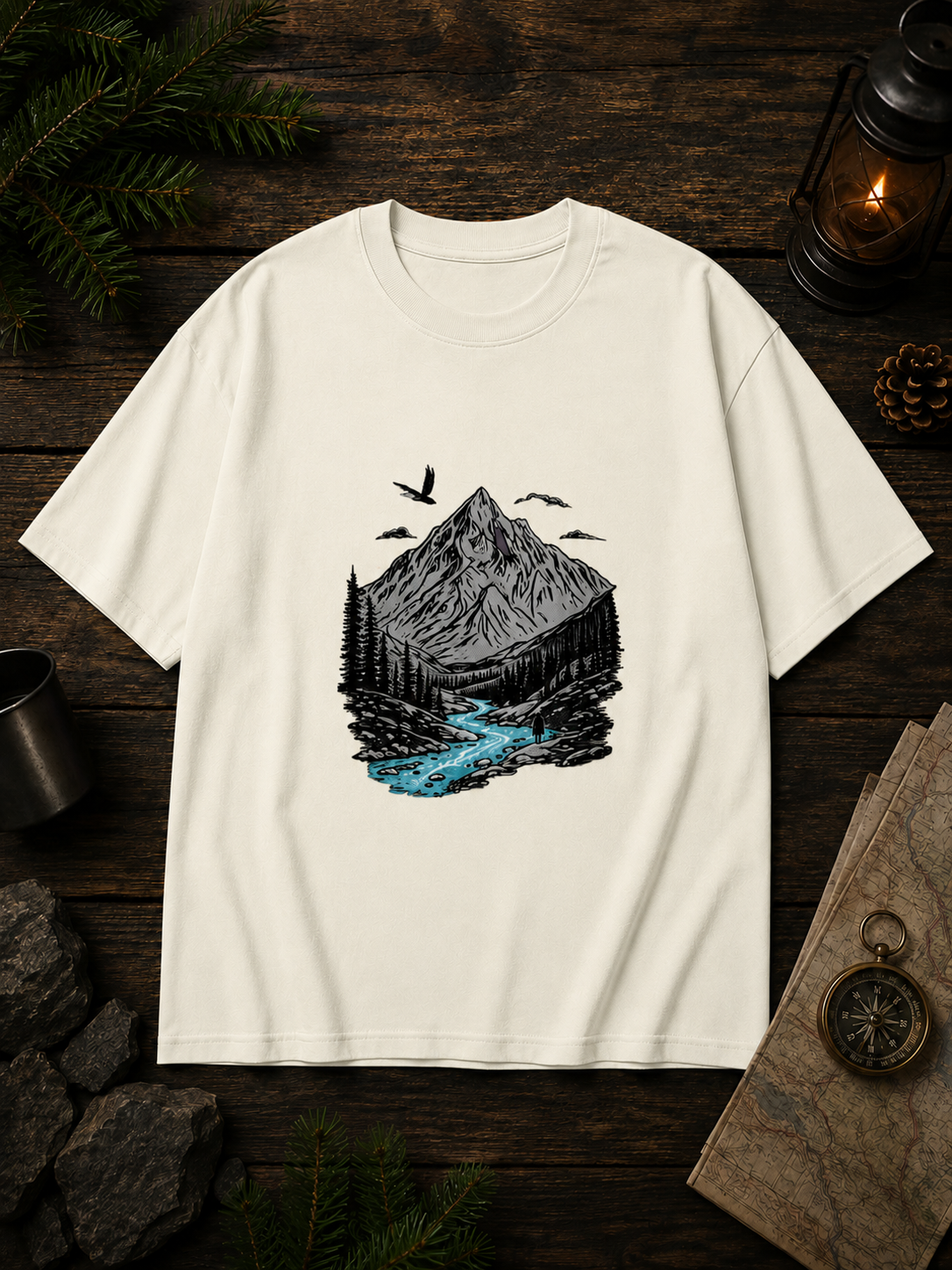 Mountain Printed Unisex Oversized Classic T-Shirt
