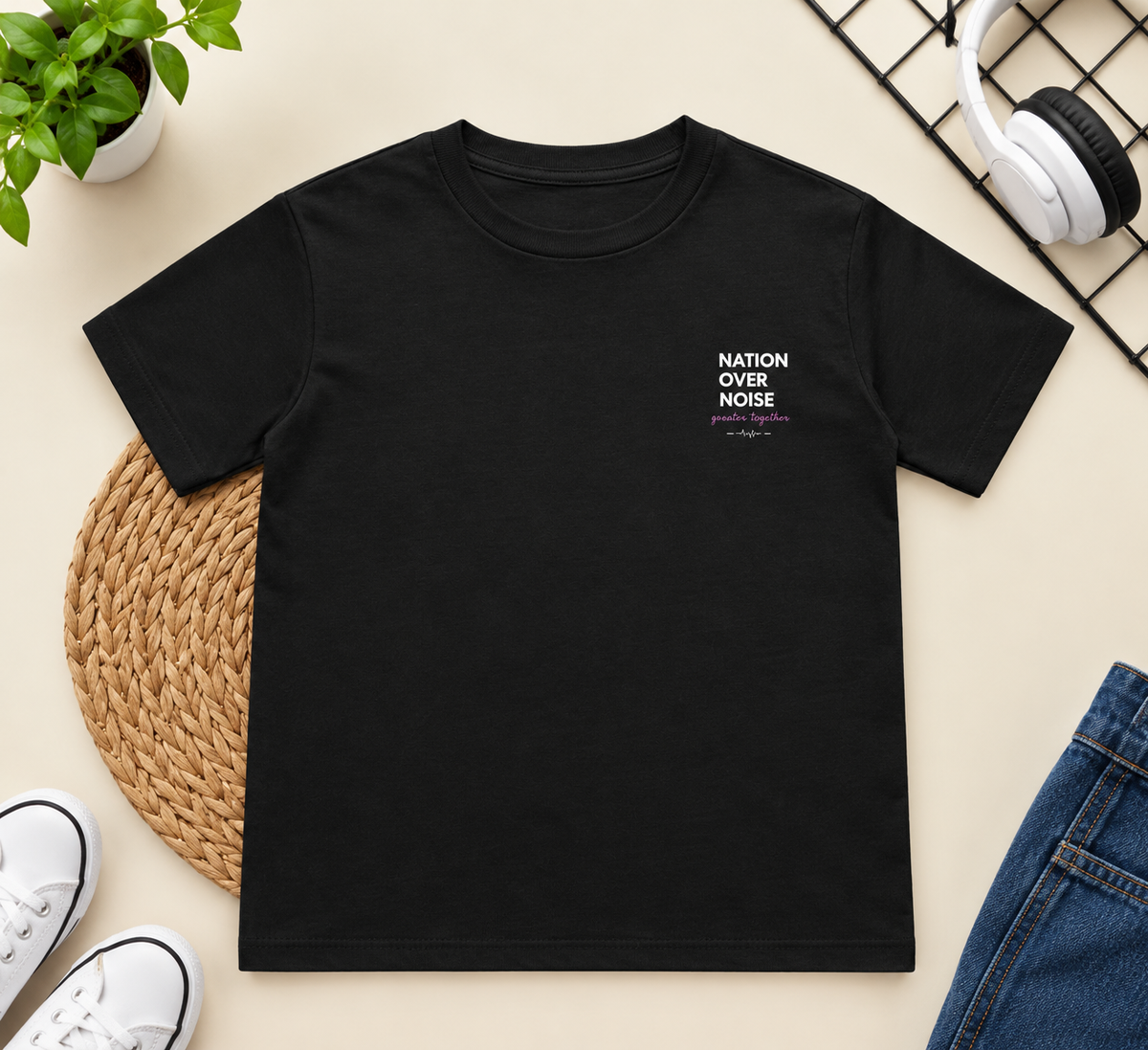 NATION OVER NOISE PRINTED Boy's Crew Neck T-Shirt
