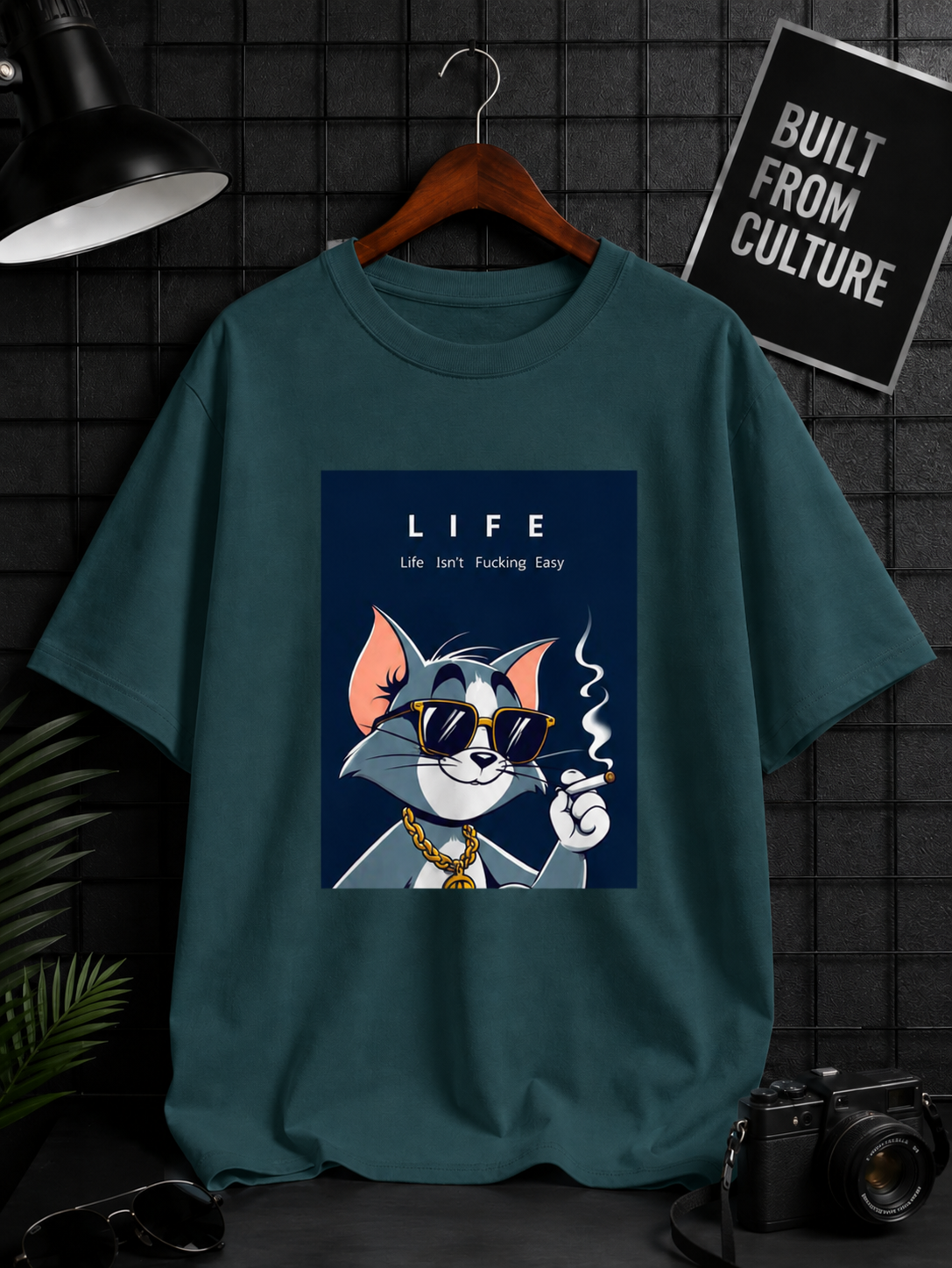 CHILL CAT PRINTED  Unisex Oversized Classic T-Shirt WITH LIFE TEXT