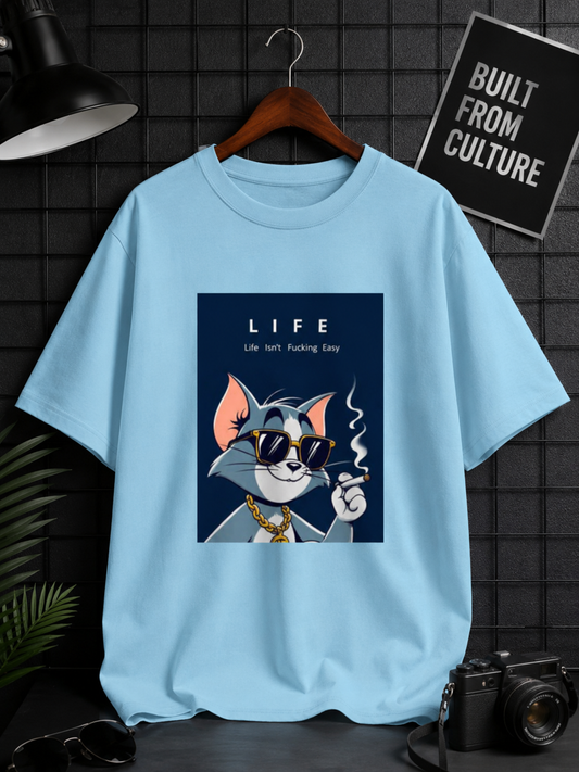 CHILL CAT PRINTED  Unisex Oversized Classic T-Shirt WITH LIFE TEXT